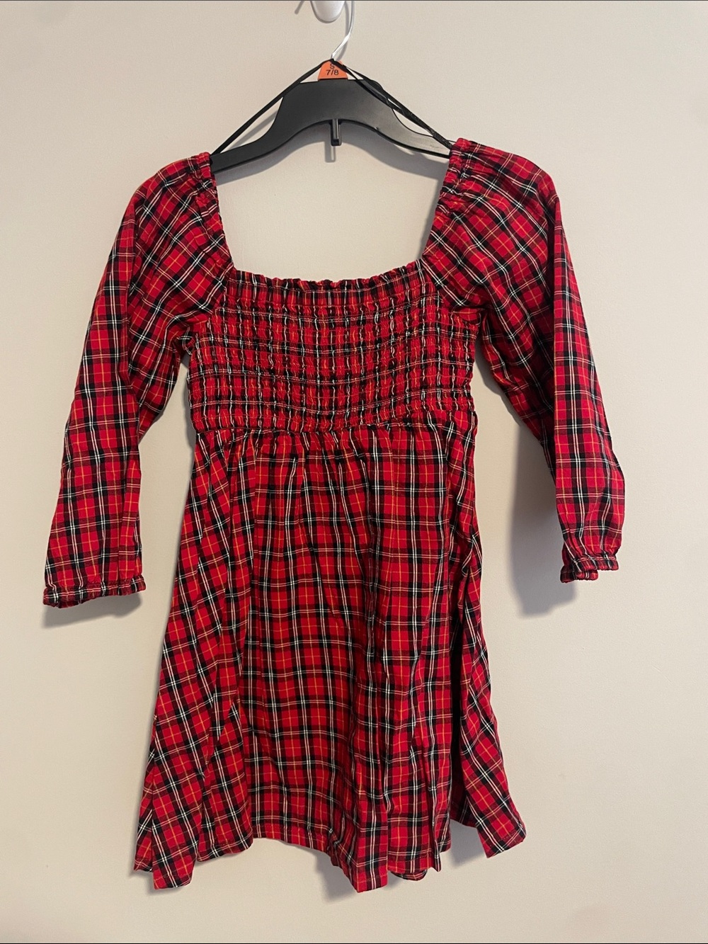 Old Navy Red Plaid Smocked Long-Sleeve Kids Dress